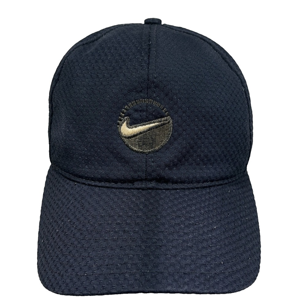 Vintage Y2K Nike Hat Cap Strap Back Black Center Swoosh Basketball Dad Damaged